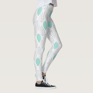 Leggings Moda plateada y turquesa y diseño de hojas moderna