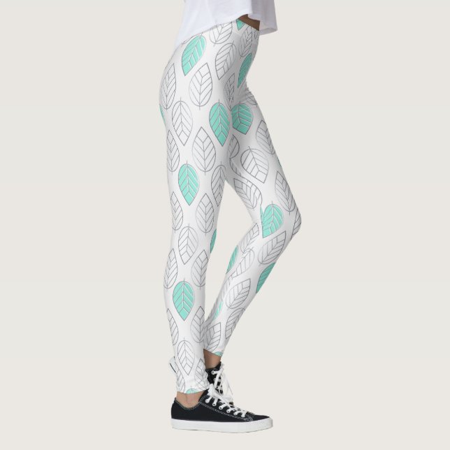 Leggings Moda plateada y turquesa y diseño de hojas moderna (Derecha)