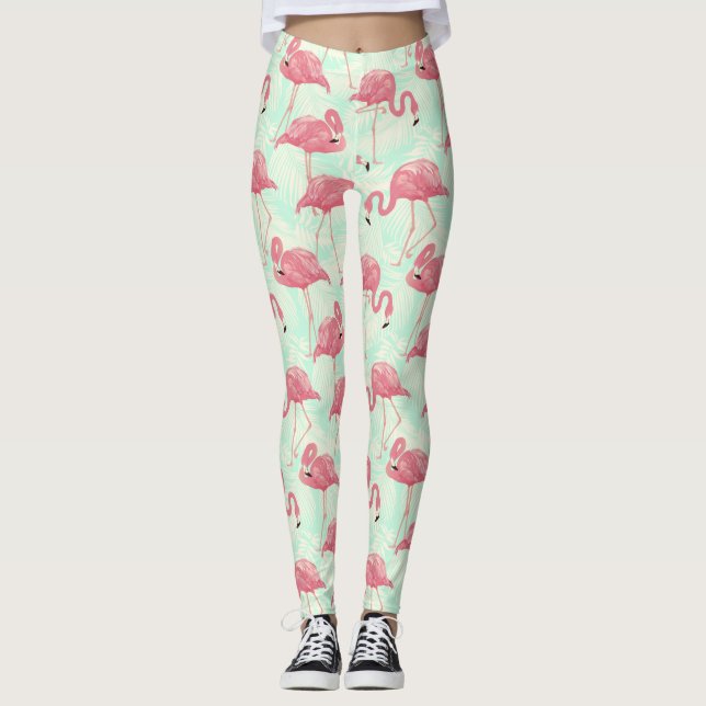 Leggings Moda Preppy Patrón Elegante Flamingo Rosa (Anverso)