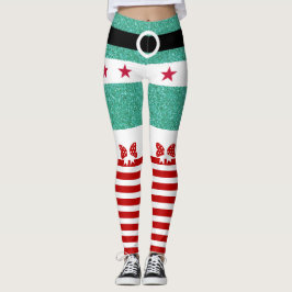 Leggings Moda Purpurina Verde Rojo Tiras Blancas Navidades 