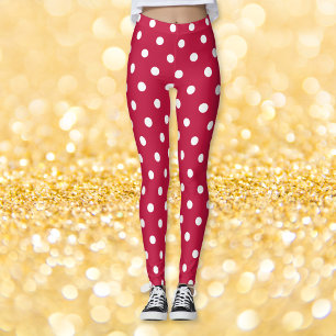 Leggings Moda retro Crimson Red Polka Dots Patrón