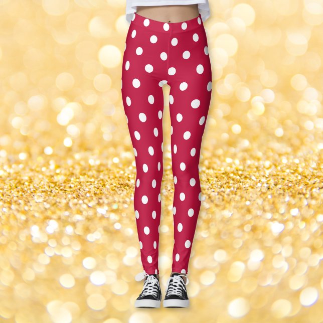 Leggings Moda retro Crimson Red Polka Dots Patrón (Retro Chic Crimson Red Polka Dots Pattern Fashion Leggings)