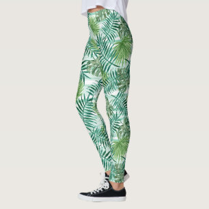 Leggings Moda retro Modelo de hojas de palmeras verdes trop