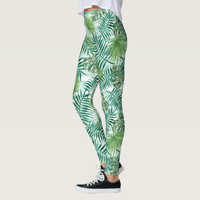Leggings Moda retro Modelo de hojas de palmeras verdes trop (Izquierda)