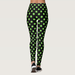Leggings Moda retro verde sobre puntos de polka negro