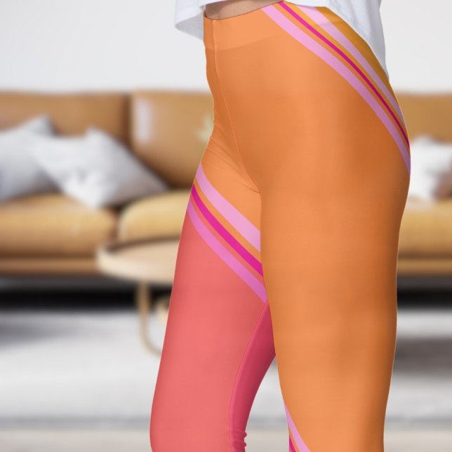 Leggings Moda Rosa caliente debajo de la impresión con band (Chic Hot Pink under Pale Yellow Banded Print Leggings)