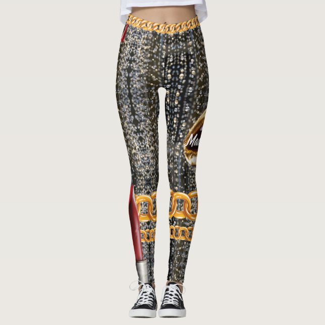 Leggings Moda Sparkly Gold Elegante Para Sus Leyendas Perso (Anverso)