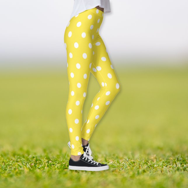 Leggings Moda suave color amarillo Polka blanco puntos Moda (Cute Chic Yellow White Polka Dots Pattern Fashion Leggings)