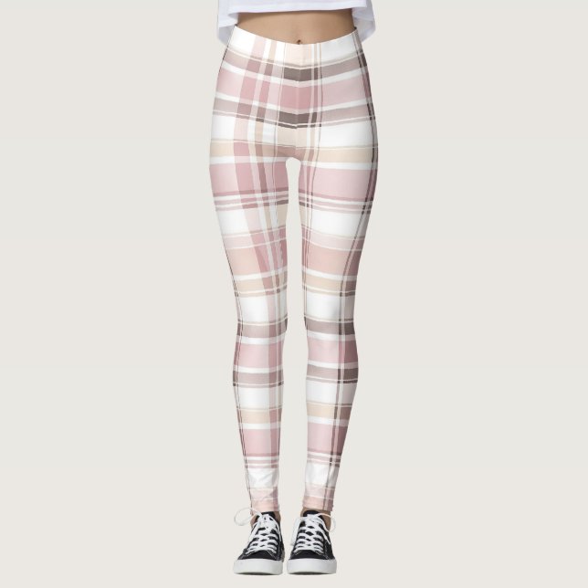 Leggings Moda Tiras de crema blanca rosada (Anverso)