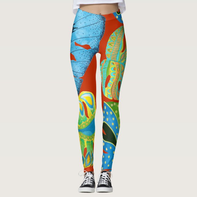 Leggings Moda Tropical: Patrón de Leafy sin Marea. (Anverso)