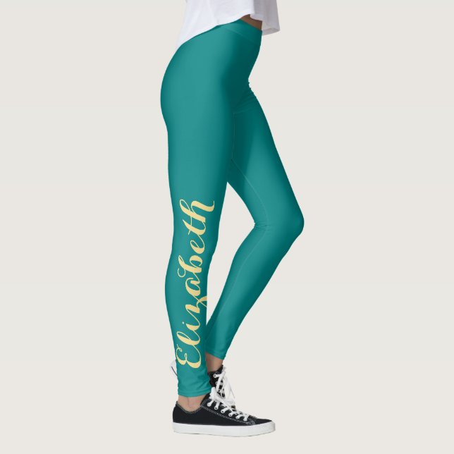 Leggings Moda Turquesa Nombre Personalizado Estilo Deporte  (Derecha)