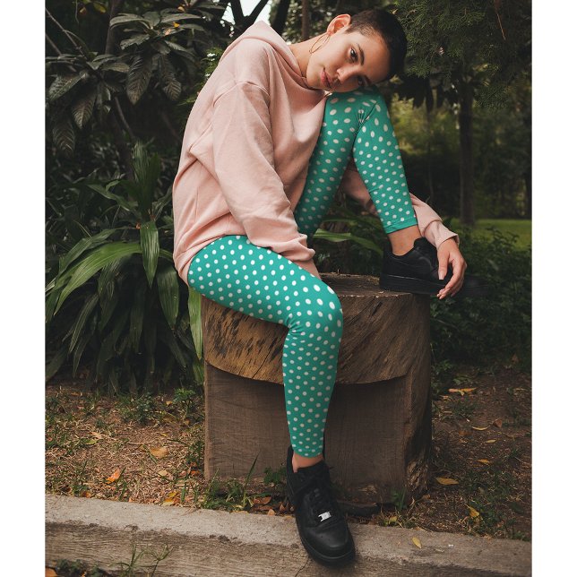 Leggings Moda Turquesa Pequeños puntos de polka Moda (Chic Turquoise Small Polka Dots Pattern Fashion Leggings)