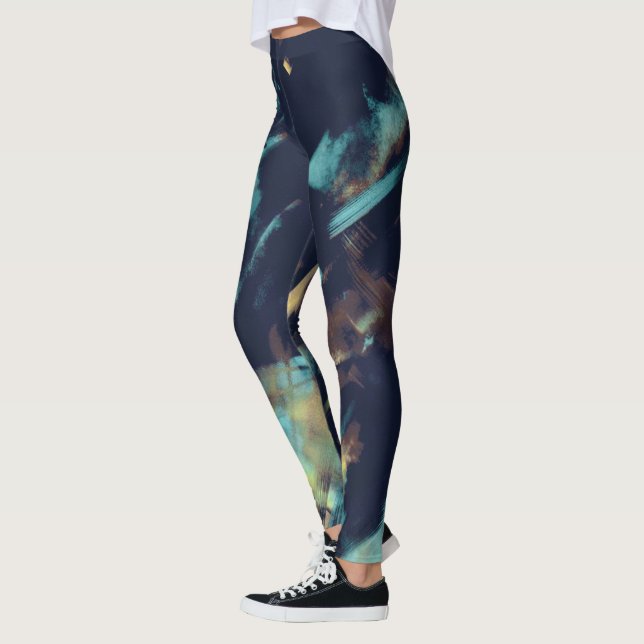 Leggings Moda Única Patrón de resumen verde azul Mujeres (Izquierda)