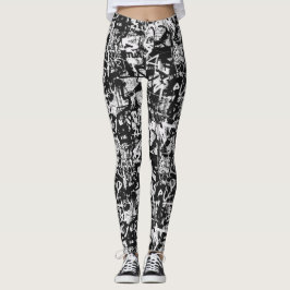 Leggings Moda urbana Leyendas de graffiti negro y blanco