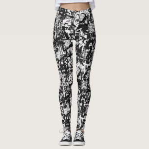 Leggings Moda urbana Leyendas de graffiti negro y blanco