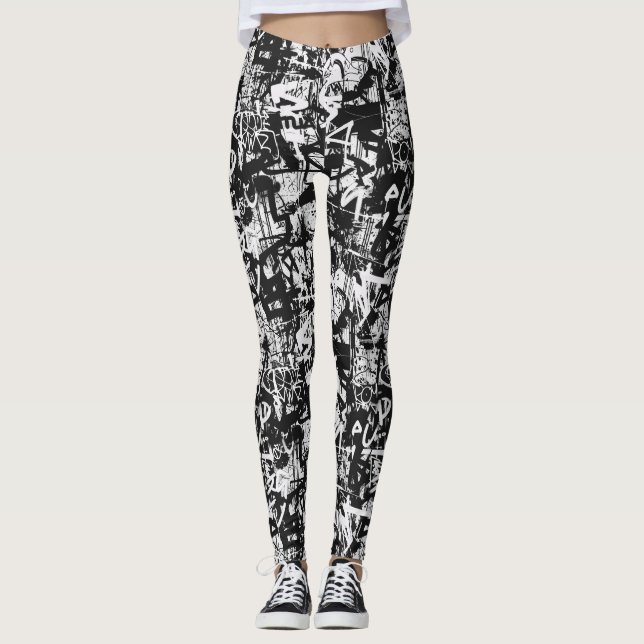 Leggings Moda urbana Leyendas de graffiti negro y blanco (Anverso)