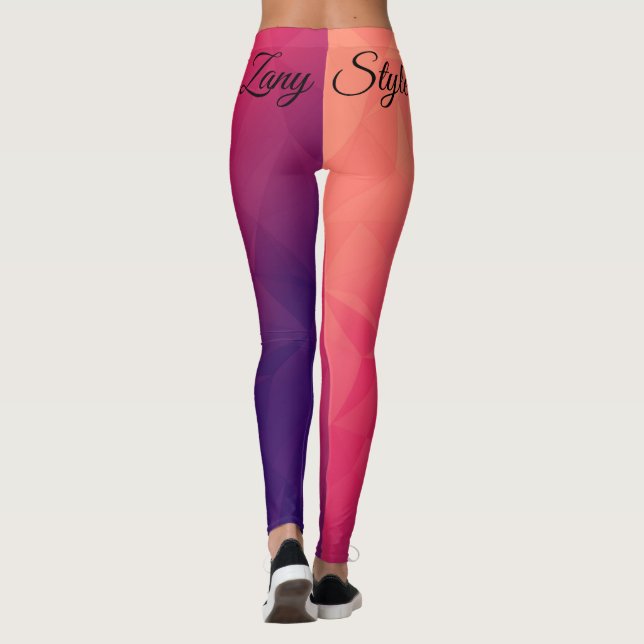 Leggings Moda Zany Naranja rosa púrpura geométrica de políg (Reverso)