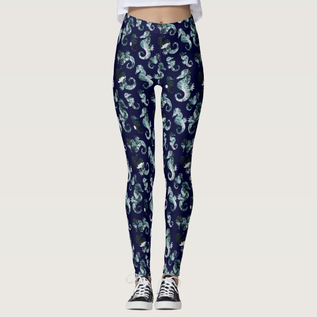 Leggings Modelo abstracto de los seahorses de la aguamarina (Anverso)