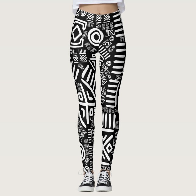 Leggings Modelo africano étnico #6 blanco y negro (Anverso)