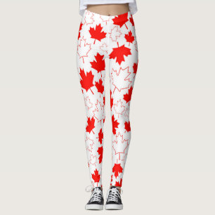Leggings Modelo al azar blanco rojo de la hoja de arce de