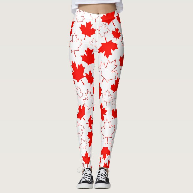 Leggings Modelo al azar blanco rojo de la hoja de arce de (Anverso)