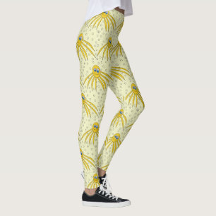 Leggings Modelo amarillo de la natación del pulpo de la