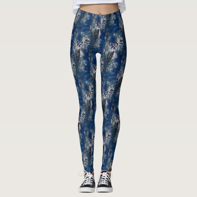 Leggings Modelo azul del búho y de las uvas (Anverso)