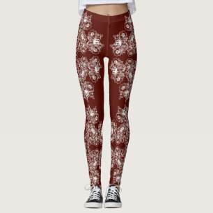 Leggings Modelo barroco floral del marrón del estilo