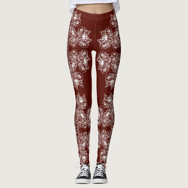 Leggings Modelo barroco floral del marrón del estilo (Anverso)