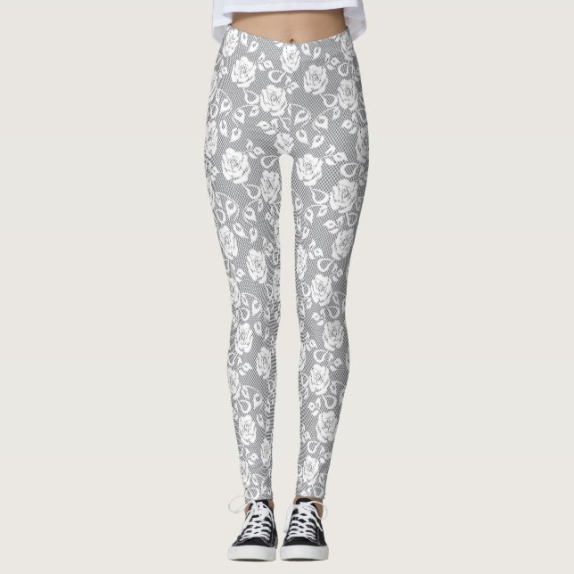 Leggings Modelo blanco del cordón en fondo gris (Anverso)