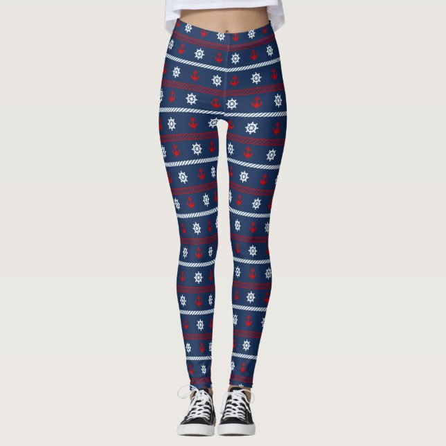 Leggings Modelo blanco y azul rojo del océano (Anverso)