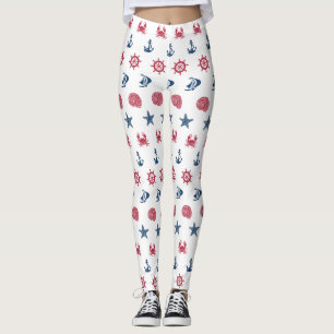 Leggings Modelo blanco y azul rojo del símbolo del mar