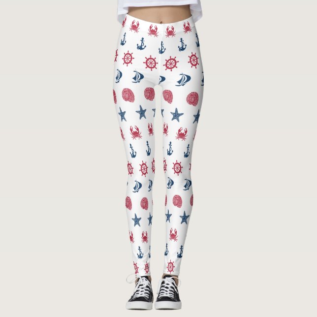 Leggings Modelo blanco y azul rojo del símbolo del mar (Anverso)