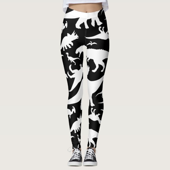 Leggings Modelo blanco y negro del dinosaurio (Anverso)