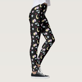 Leggings Modelo caprichoso de Luna, Estrellas y Nubes en ne