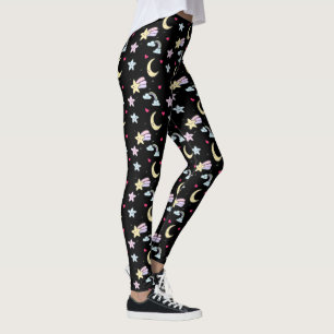 Leggings Modelo caprichoso de Luna, Estrellas y Nubes en ne