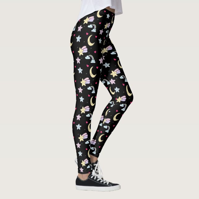 Leggings Modelo caprichoso de Luna, Estrellas y Nubes en ne (Derecha)