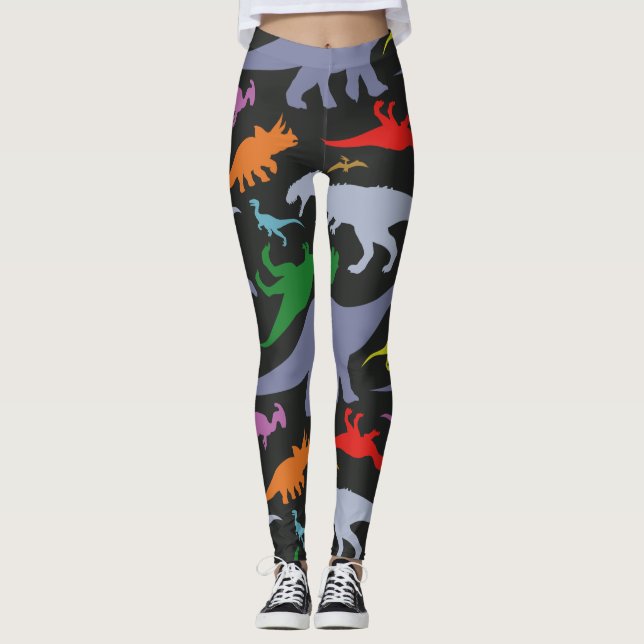 Leggings Modelo colorido del dinosaurio (oscuro) (Anverso)
