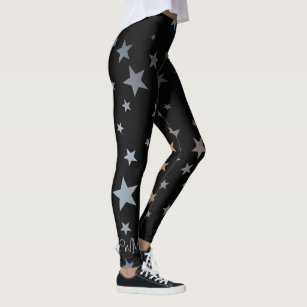 Leggings, Leggings de punto de rayas brillantes negras y plateadas