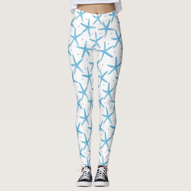 Leggings Modelo de estrellas azul de mar de la acuarela (Anverso)