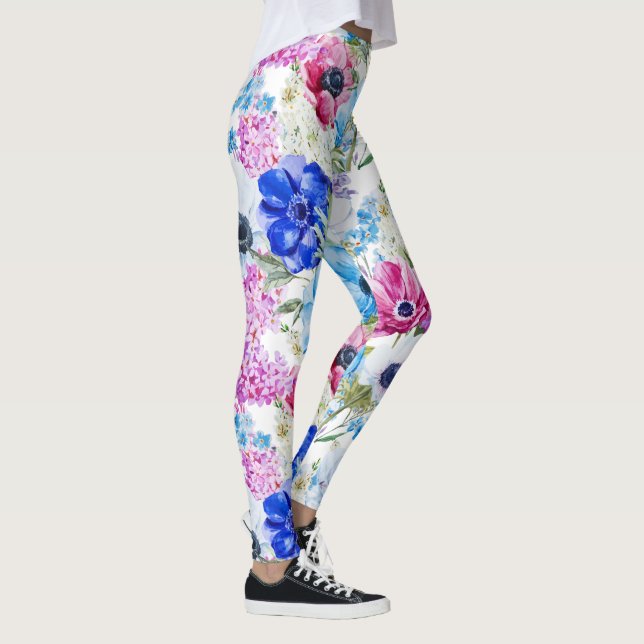 Leggings Modelo de flores púrpura azul de medianoche de la (Derecha)