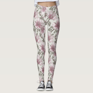 Leggings Modelo de flores rosado silenciado del hibisco