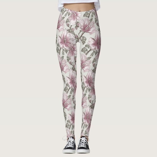 Leggings Modelo de flores rosado silenciado del hibisco (Anverso)