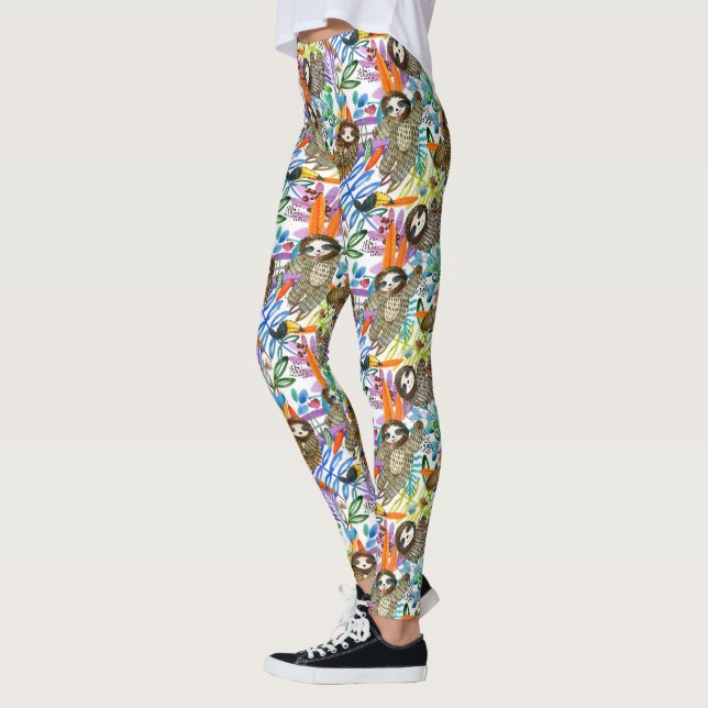 Leggings Modelo de la pereza de la acuarela del dibujo (Izquierda)