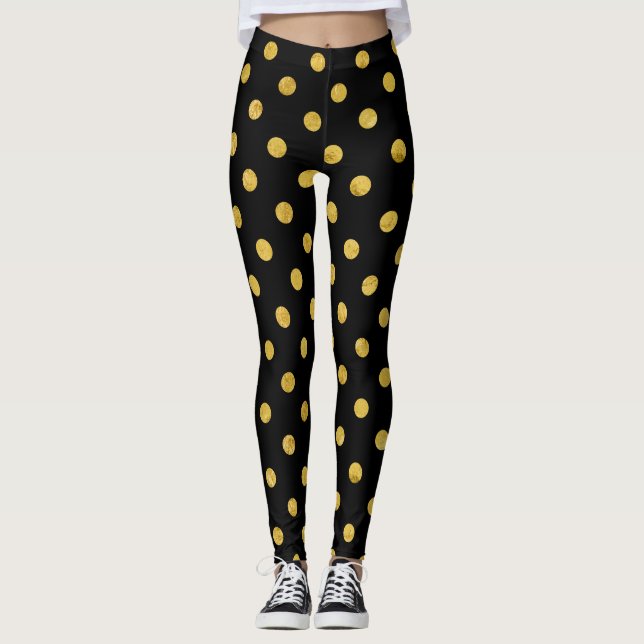 Leggings Modelo de lunar elegante del negro y del Relieve (Anverso)