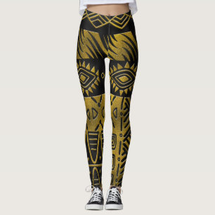 Leggings Modelo de oro africano étnico en negro