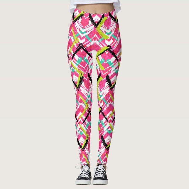 Leggings Modelo de zigzag rosado dibujado mano (Anverso)