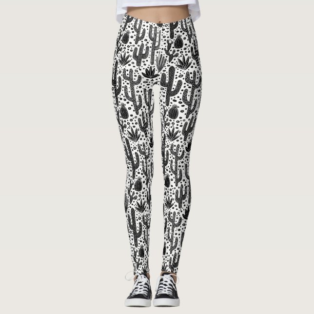 Leggings Modelo del cactus - blanco y negro (Anverso)