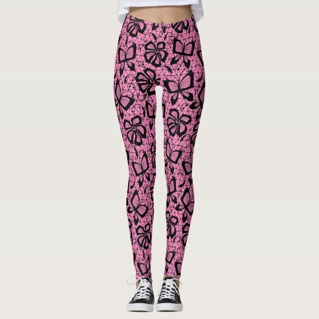 Leggings modelo del cordón con las mariposas (Anverso)