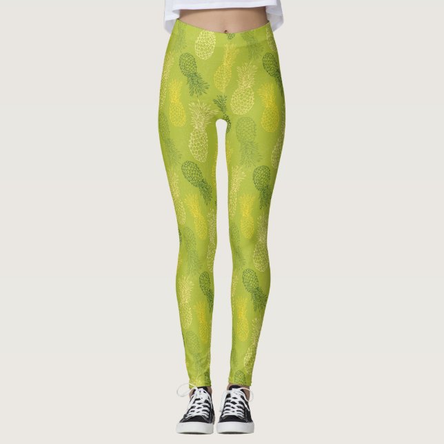 Leggings Modelo del esquema de la piña en verde (Anverso)
